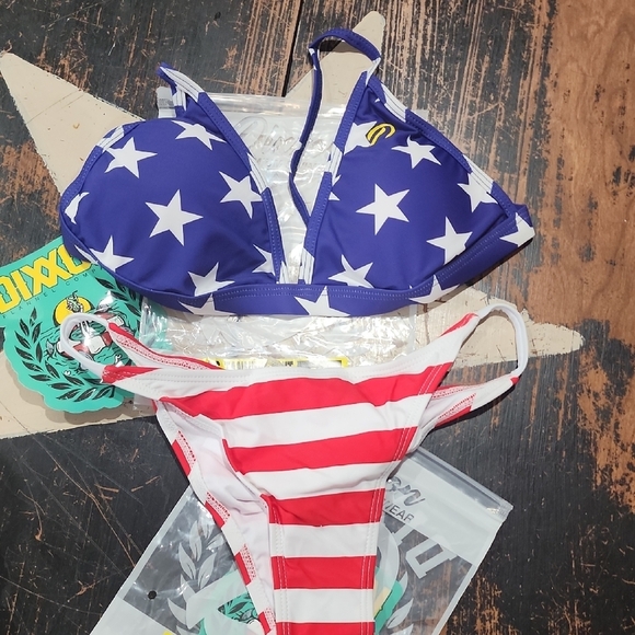 DIXXON Other - DIXXON FLAG RED WHITE & BLUE BIKINI SWIMSUIT New! Size M
